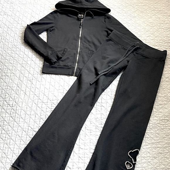 Y2K Juice Couture Twisted Hearts Black Track Suit w/ Rhinestones Size Petite